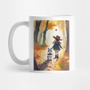 child hanging out with a dog. Mug